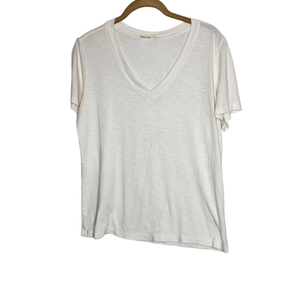 Marine Layer Womens White V-Neck T-Shirt Made In California Supima Cotton Staple